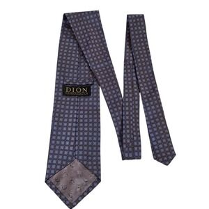 DION COLLECTION Silk Tie Geometric Pattern Blue Brown‎ Italian Crafted Necktie